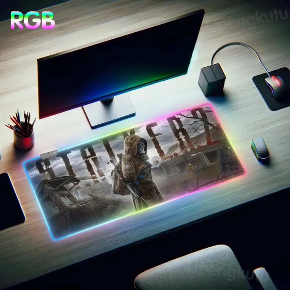 S_stalker 2 Escritorio Accesorios Mouse Pad RGB Student Writing LED Keyboard Large Gamer Luminous Desk Mat