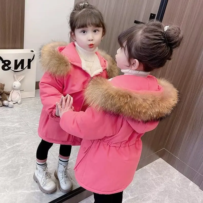 

Winter jacket for Girls Kids Warm Thick Velvet Medium Length Down Jacket NewThickened Hooded Winter jacket Parkas