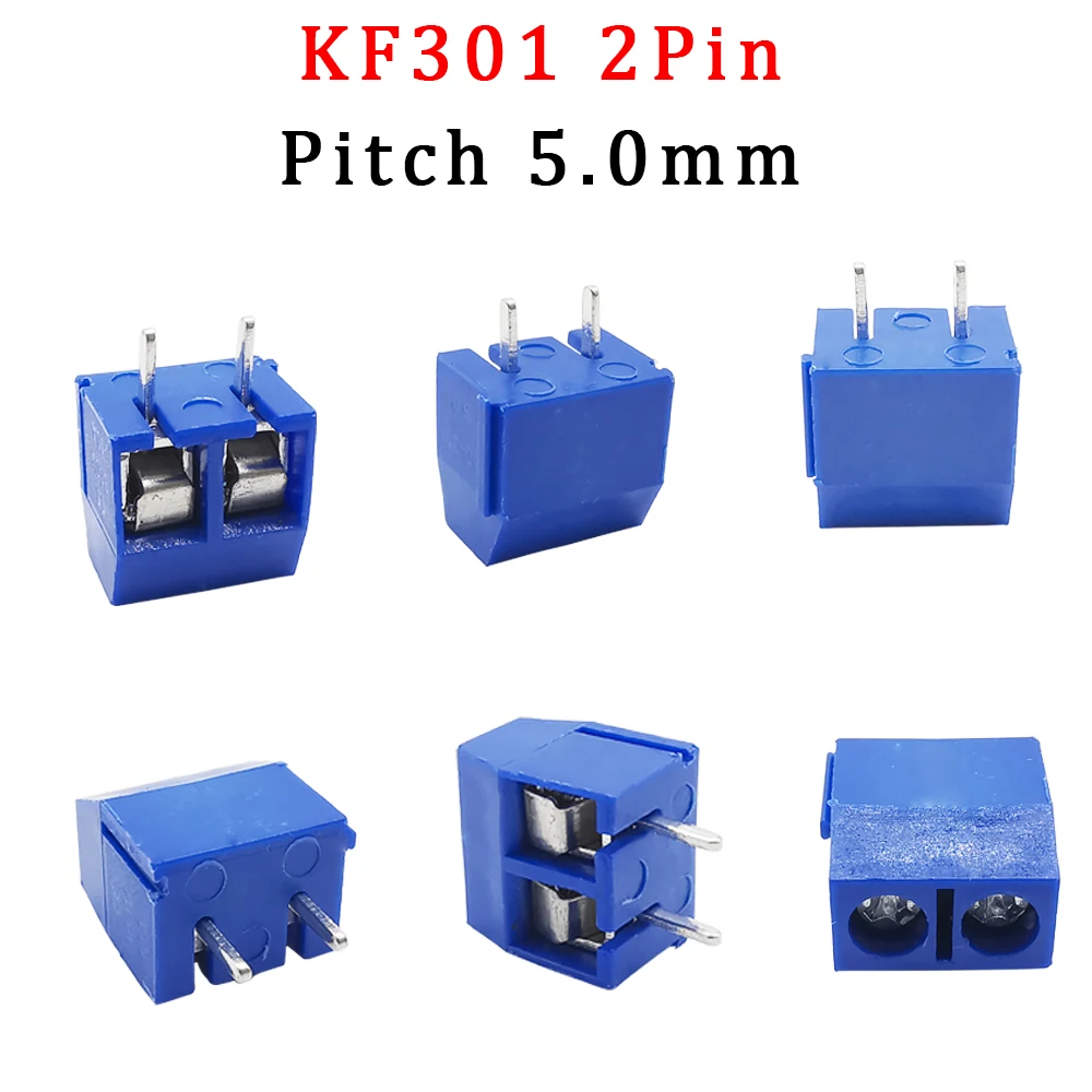 

50 / партия голубых разъемов для винтов KF301-2P PCB с шагом 5,0 мм для прямого соединения разъемов KF 301 2