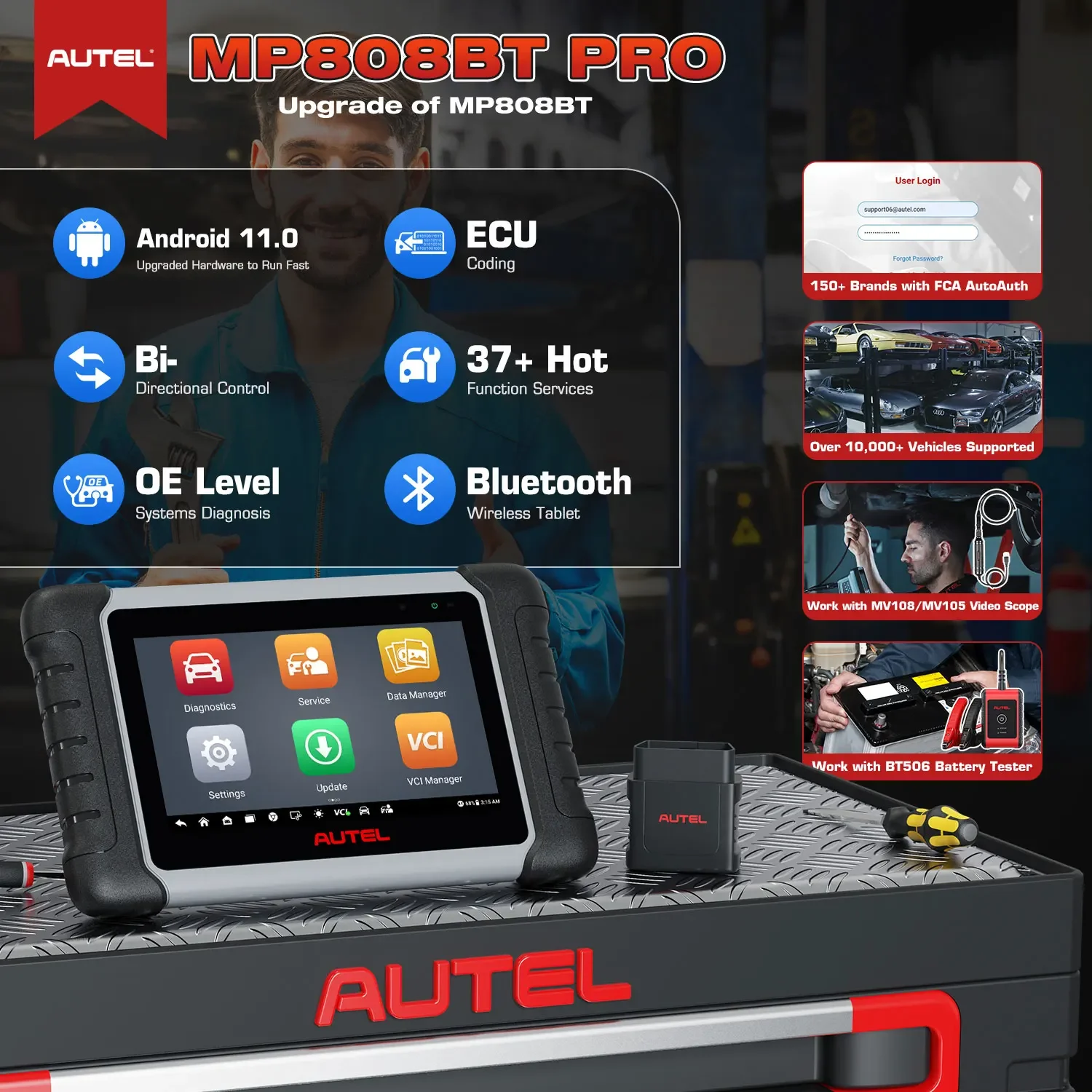 Официальный магазин Autel MaxiPRO MP808BT PRO универсальная автомобильная полная система