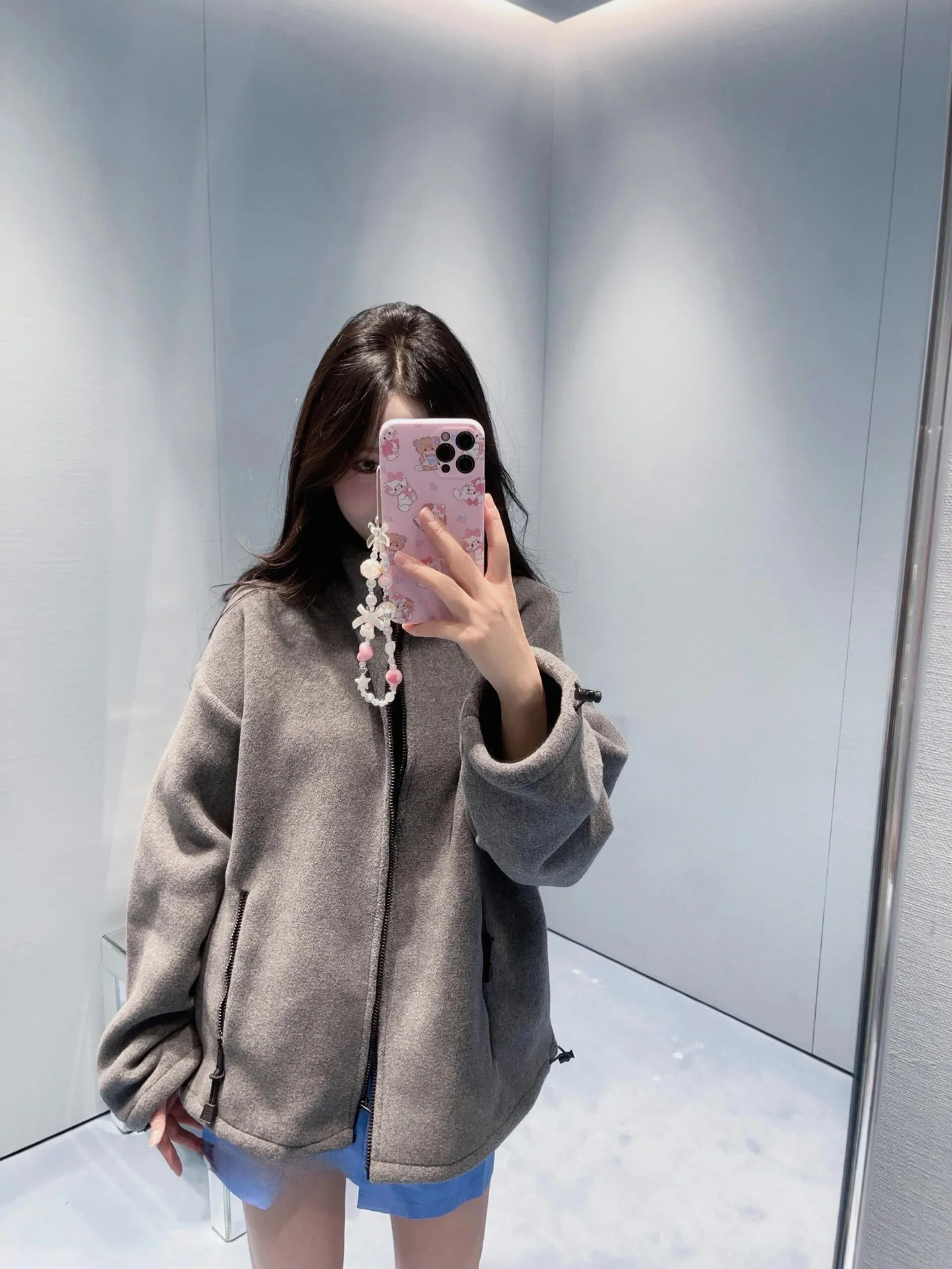 Универсальная свободная флисовая куртка с воротником-стойкой и молнией на груди