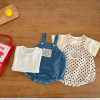 new summer newborn clothes baby denim straps rompers western style polka dot baby bag fart clothes romper