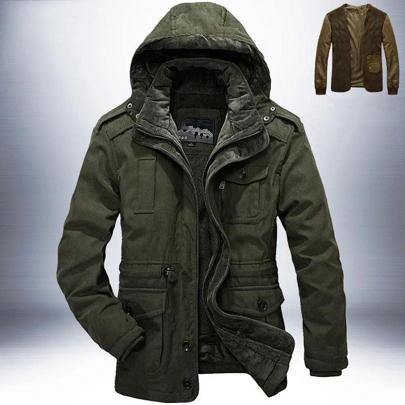 

Military Thicken Fleece Cotton-Padded Warm Winter Jacket Men Parkas Wool Waterproof Jackets Male Heavy 2 in 1 Coat Overcoa