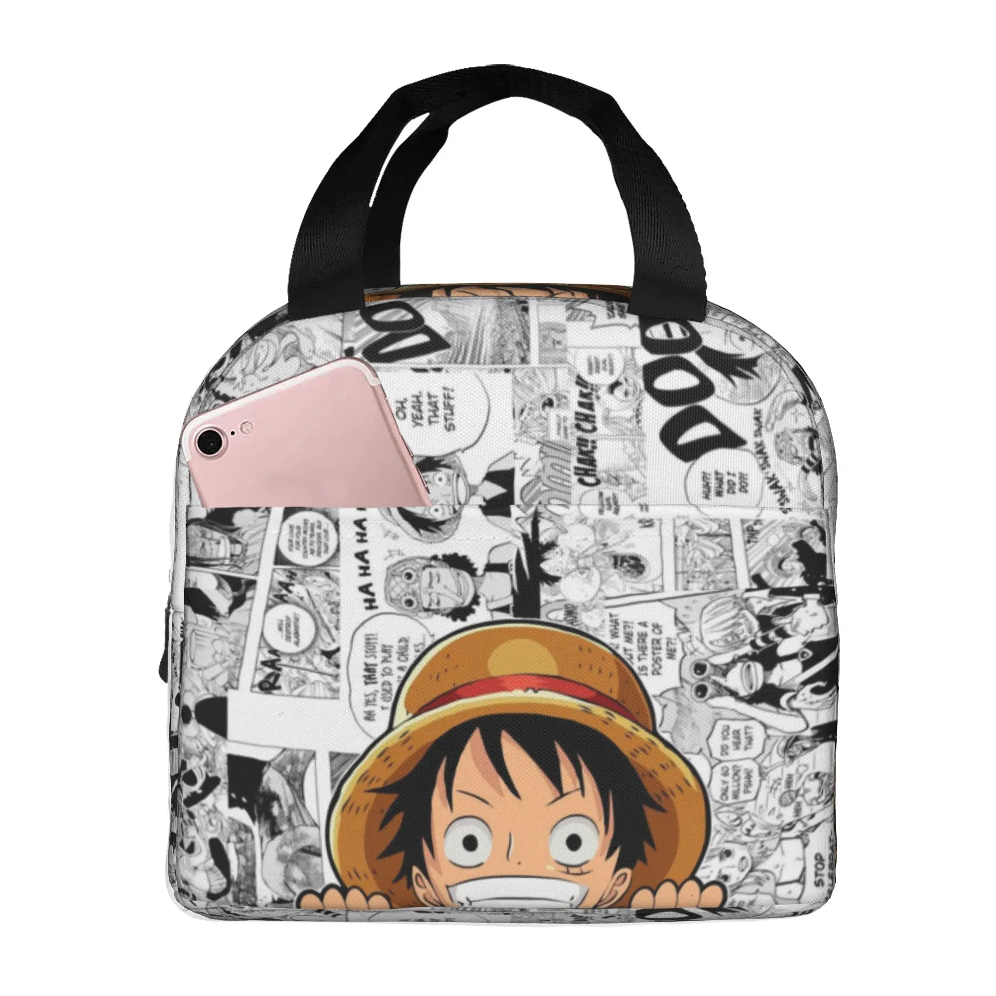 Фото Многоразовый ланч-бокс One Piece с Луффи, многофункциональный, с изображением аниме, классической манги и фильмов, термосумка для еды, изолированная сумка для обедов в школу №1