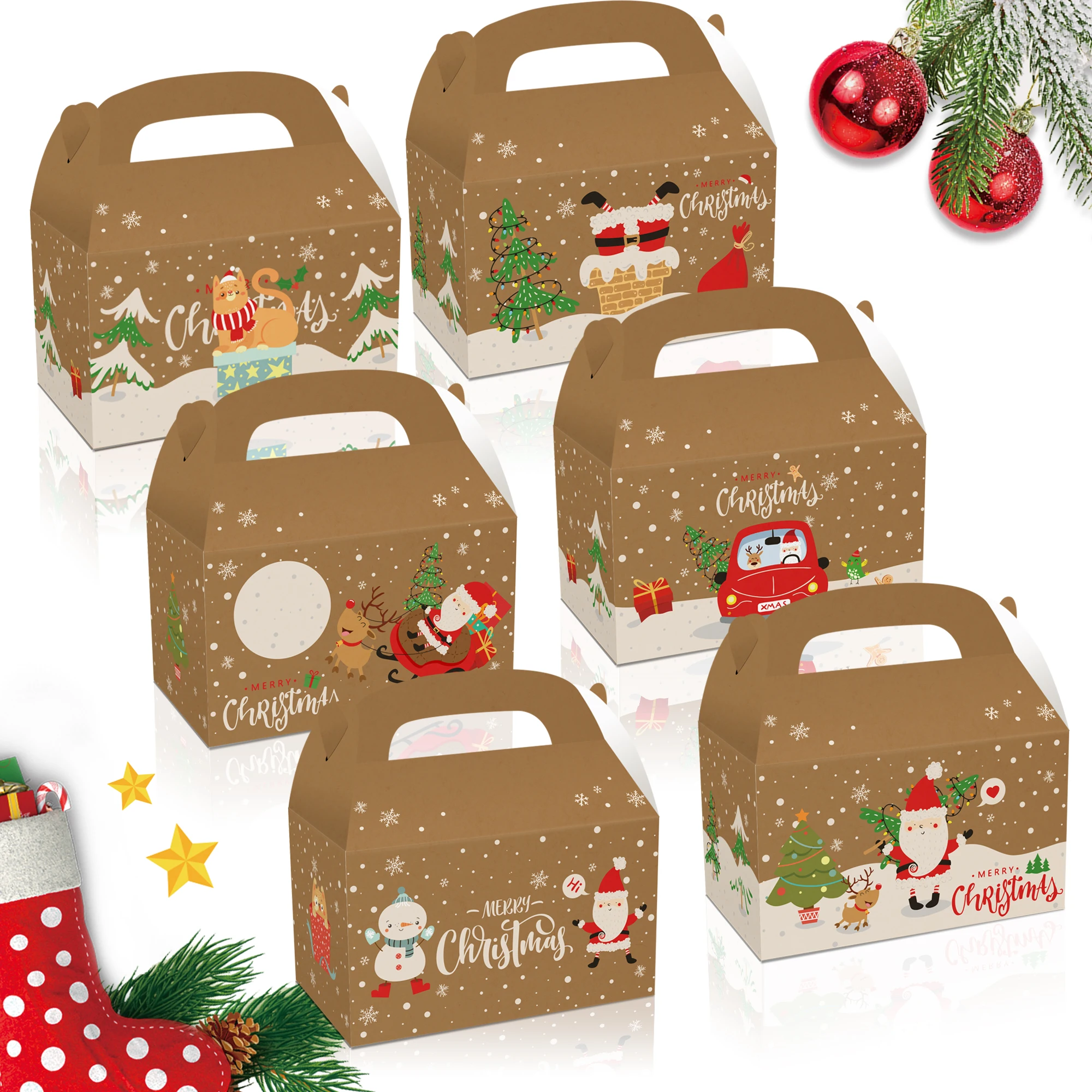 

DD065 4Pcs Santa Claus Merry Christmas Party Candy Portable Packing Gift Box Happy New Year Xmas Party Gifts Pack Decorations