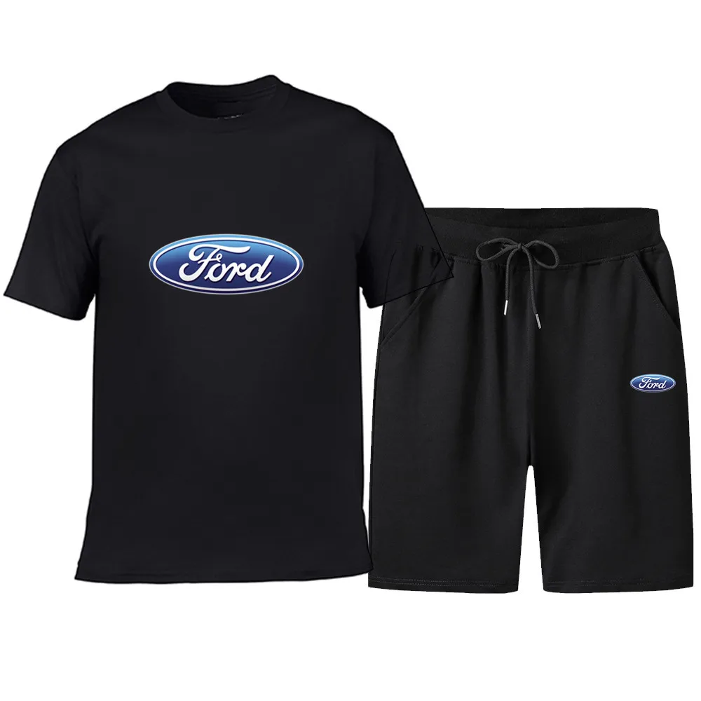 

Mens Short sleeve FORD car Logo Summer Mens t Shirt Harajuku T-Shirt high quality Cotton T Shirts pants suit Sportswear
