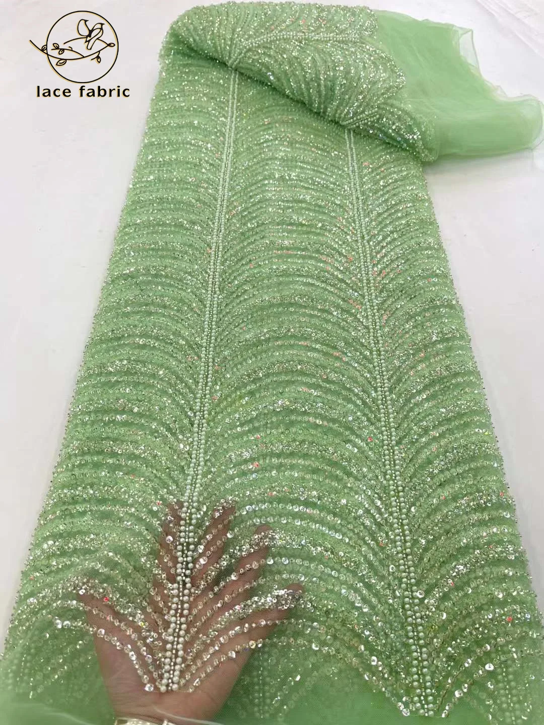 

Luxury African Beaded Lace Fabric 2023 Handmade Beads Tulle Lace Fabric Sequences Embroidery French Net Lace for Wedding Dress