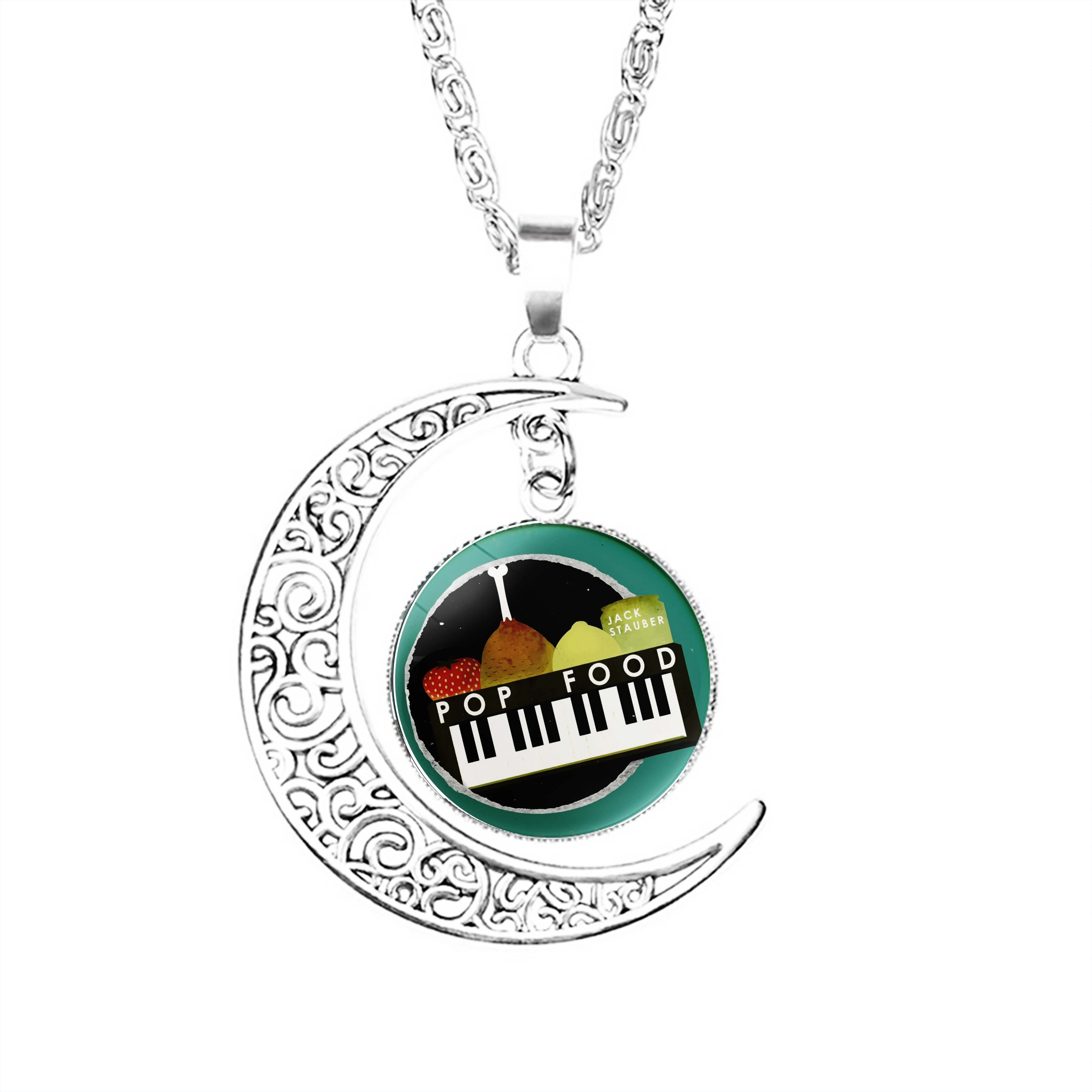

Jack Stauber Pop Food Album Cover Moon Necklace Glass Girls Dome Men Boy Lady Fashion Gifts Jewelry Lovers Crescent Chain Women