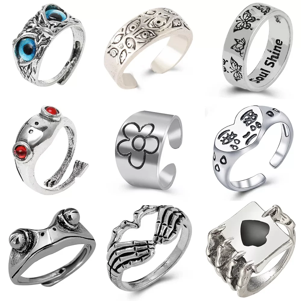 

New in Creative Owl Ring Punk Demon Eye Animal Adjustable Open Rings for Women Men Vintage Couple Ring Fashion Jewelry Best Gift
