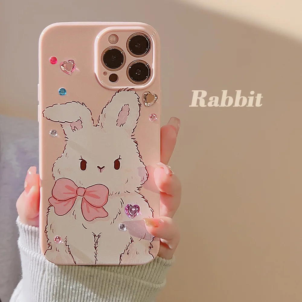 

Ins Style DIY Colorful Diamond Rabbit Phone Case for iPhone 14 12 13 11 Pro ProMax Plus XR Xsmax Xs Shockproof Soft Cover