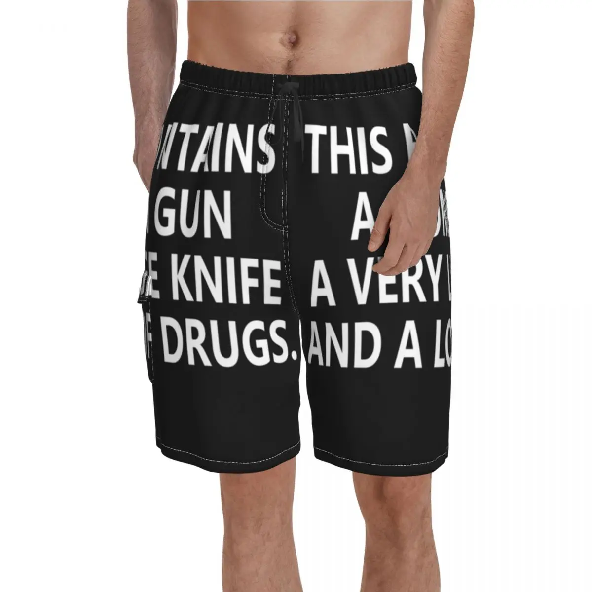 

Gun Board Shorts Trenky This Bag Contains Bomb A Gun Knife Drugs Custom Board Short Pants Man Elastic Waist Classic Swim Trunks