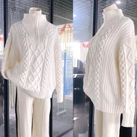 women sweater korean womens turtleneck zipper thickened white sweater female loose winter sweater fried dough twist sweater