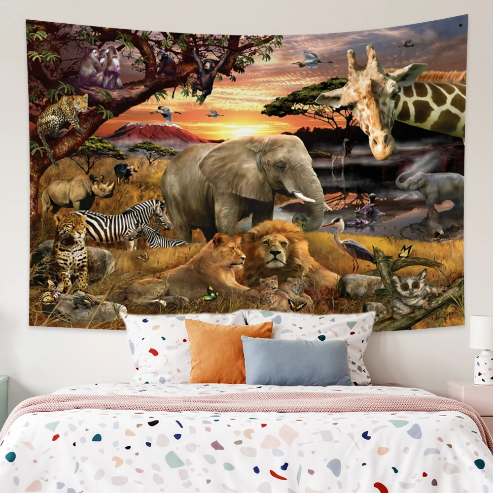 

Wild Animal Tapestry Forest Jungle Sunset Safari World Natural Scenery Wall Hanging Blanket Bohemian Art Home Decor Tapestries