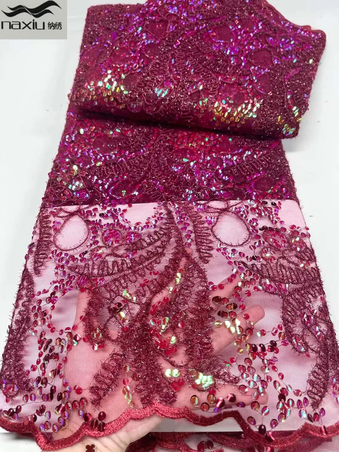 

Madison Latest African Sequined Mesh Lace Fabric 2022 High Quality Nigerian French Tulle Lace Fabric Embroidered For Women
