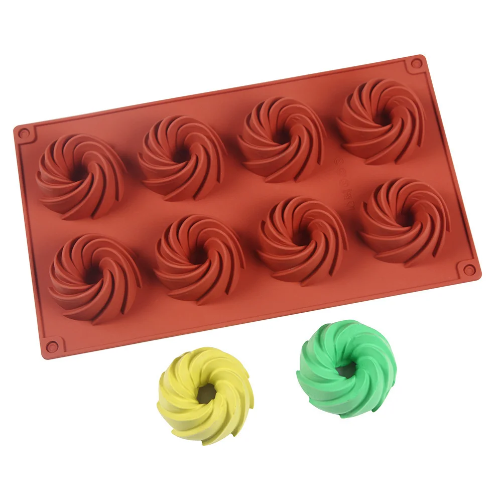 

8 Holes Muffin Cake Fondant Mold DIY Chocolate Cupcake Cookie Biscuits Pudding Pastry Baking Tool 3D Donut Spiral Silicone Mold