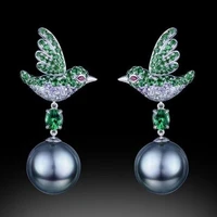 delicate luxurious bird earrings silver plated fashion temperament faux gems jade drop earrings engagement jewelry