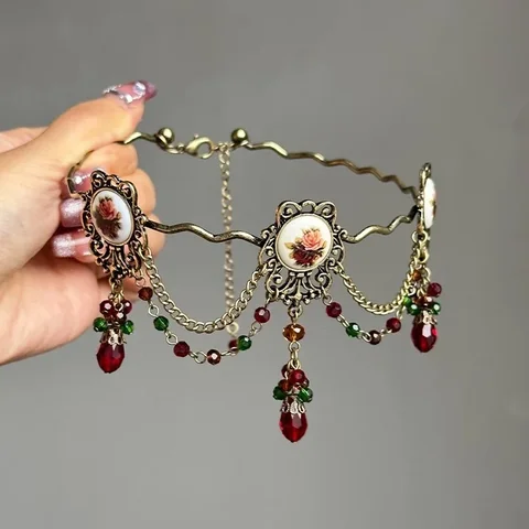 MOONBIFFY Готическое панк-колье с красной розой