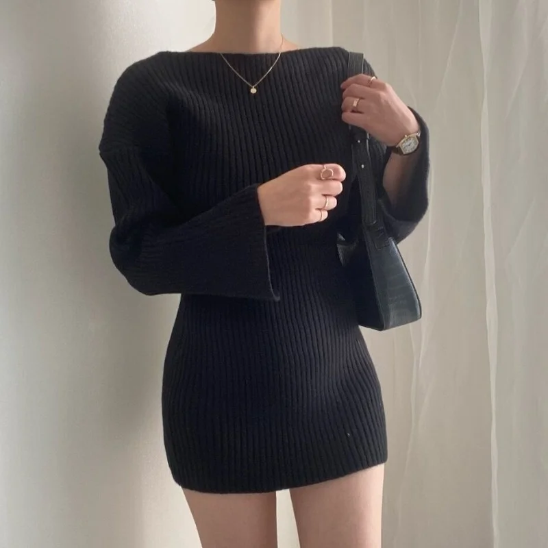 Женская юбка с длинным рукавом трикотажное платье в Корейском стиле | одежда