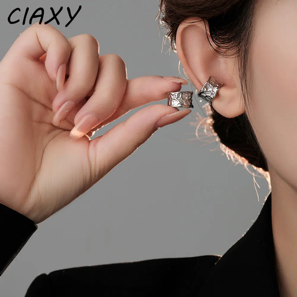 

DAYIN Silver Color Skin Texture Lava Clip on Earrings for Women European and American Trend Ear Cuff Fashion Gift Jewelry