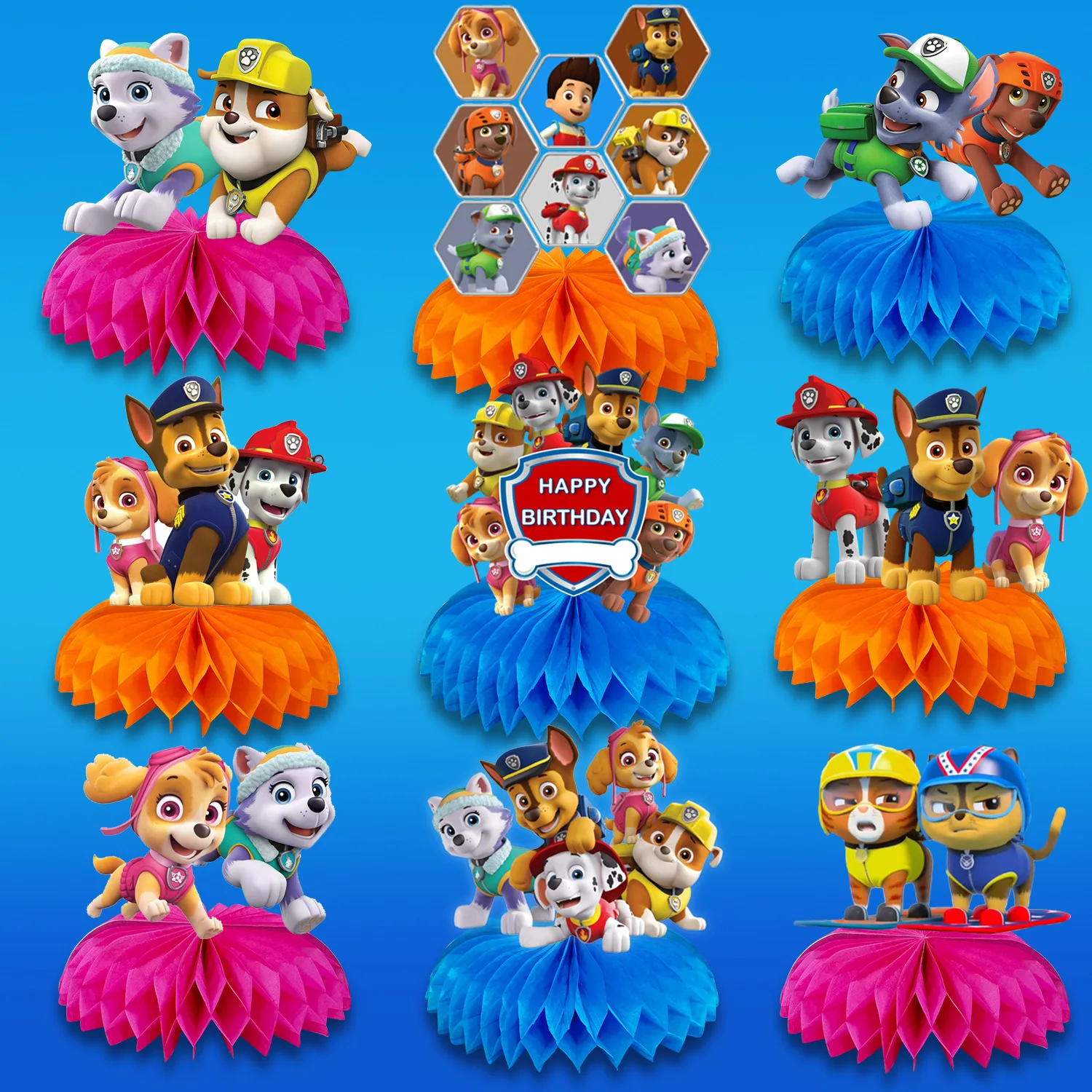 

Paw Patrol Birthday Table Decoration Children Anime Theme Party Supplies Happy Meal Cartoon Figures Canine Honeycomb Ornament