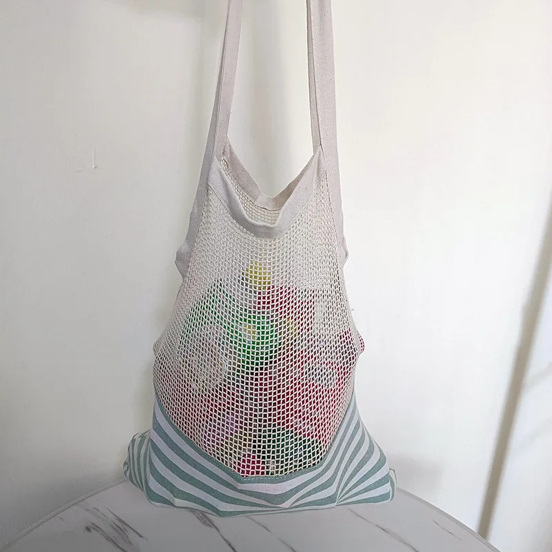

Cotton Mesh Bags for Women Shoulder Bag Reusable Kitchen Fruit Vegetable Storage Portable Large Capacity Shopping Bags Tote