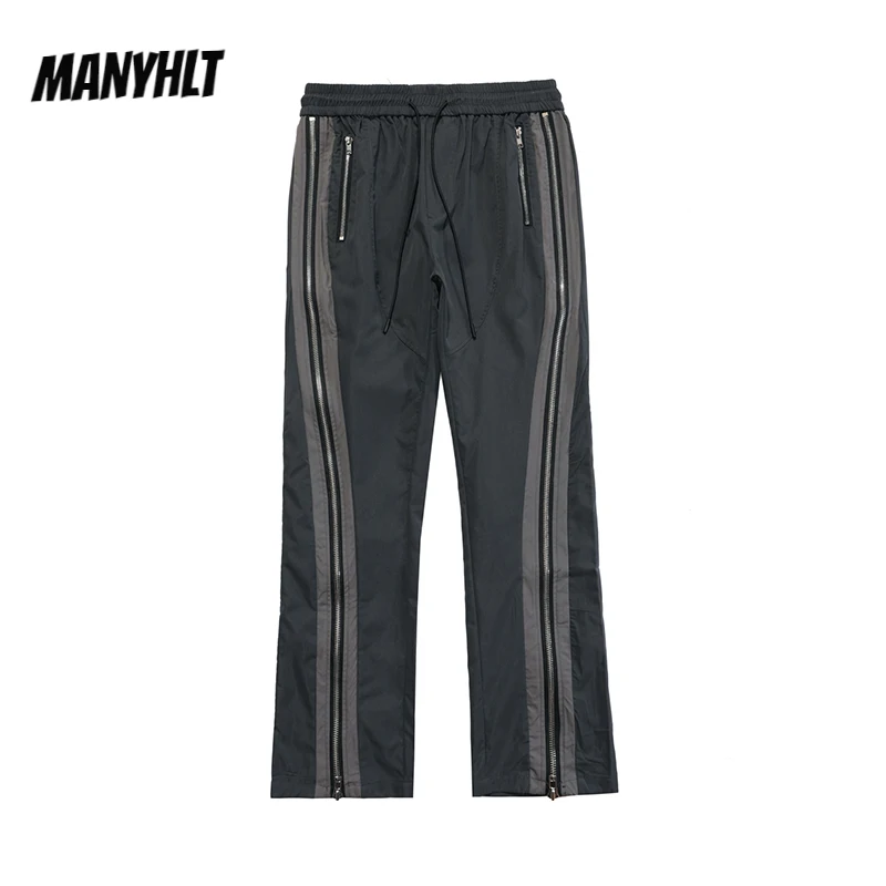 

Harajuku Side Long Zipper Black Straight Pants Men And Women Elastic Waist Oversize Straight Streetwear Loose Retro Trousers