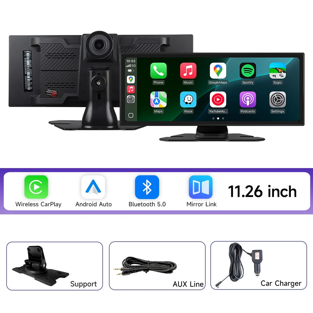 

Универсальный 11,26-дюймовый IPS сенсорный экран, автомобильное радио, умный мультимедийный видеоплеер, портативный беспроводной Carplay Android Auto MP5-плеер
