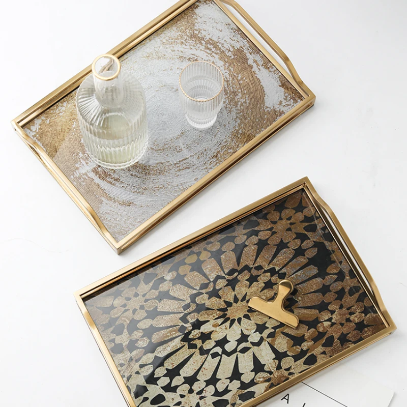 Поднос из позолоченного стекла зеркальный поднос для хранения прямоугольное