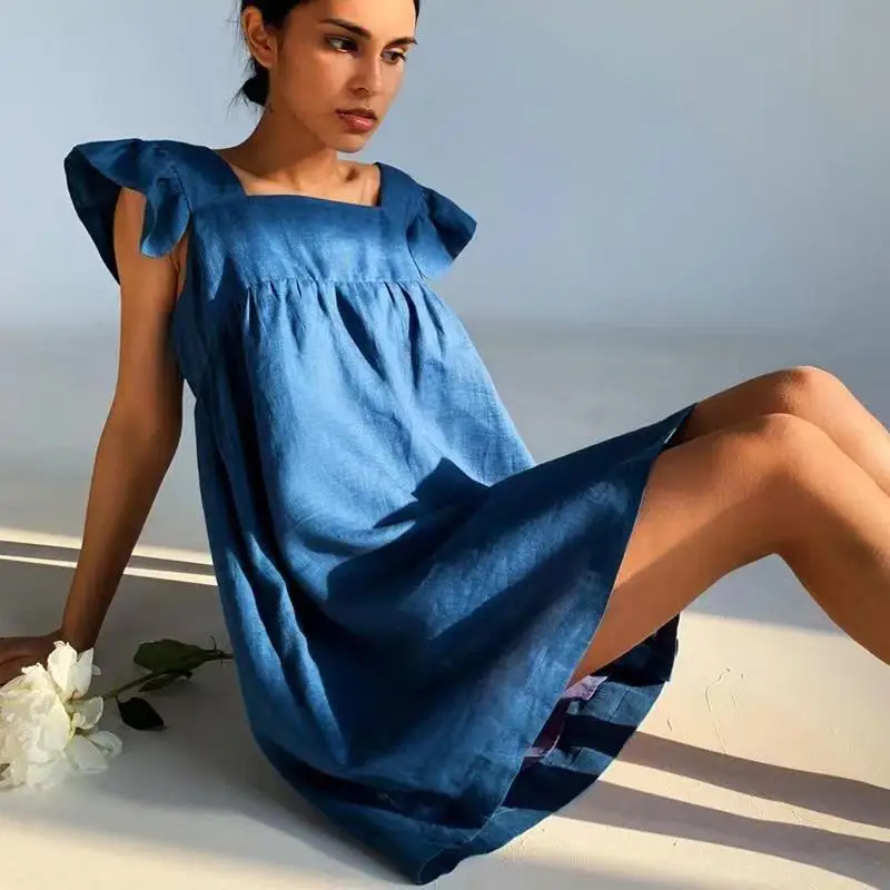 Женское летнее платье VOLALO однотонное Привлекательное с квадратным вырезом