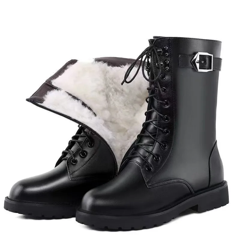 

2023 Winter Women Winter Boots Thick Wool Warm Women Shoes High-heeled Genuine Boot Fashion Female Snow Boots Women Shoes