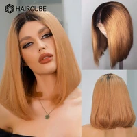 haircube shoulder length bob human hair wigs for women 13%c3%971 lace front wig ombre black orange blonde heat resistant middle part