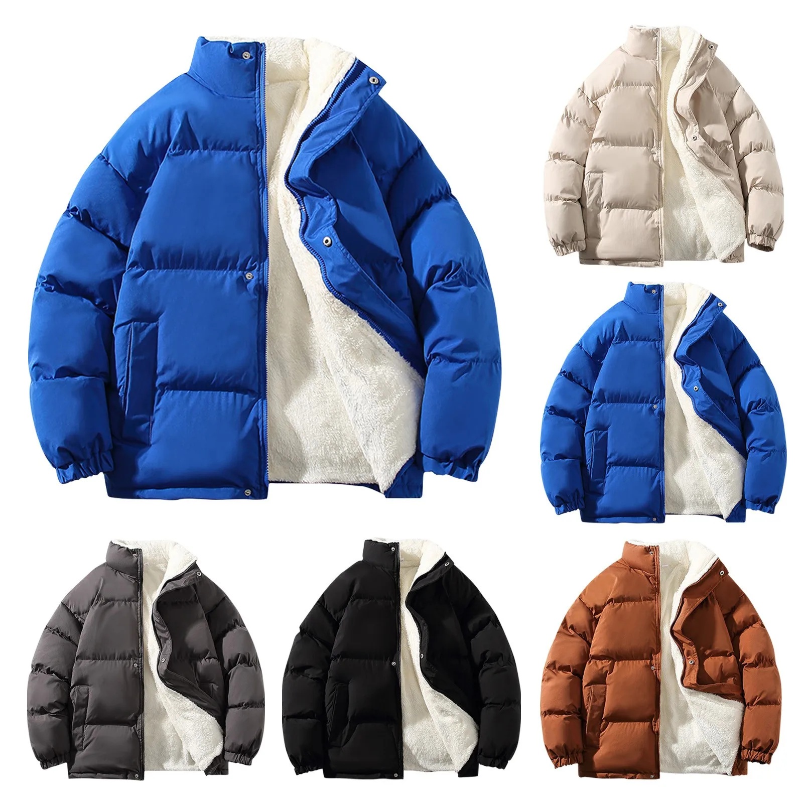 Winter Man Warm Packable Jacket Winter New Style Solid Collar Plush Bread Jacket Casual Cotton Coat Streetwear Clothes jaqueta