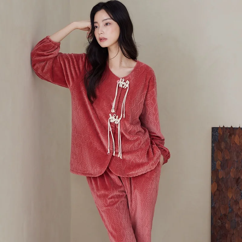 Женский пижамный комплект MENGLAIQIAN коралловый флис