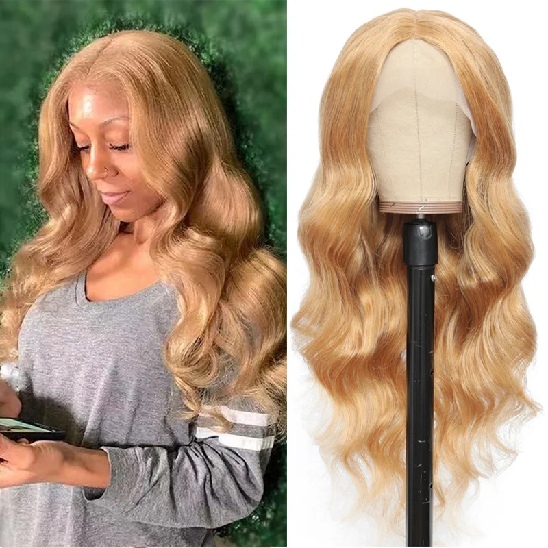 IJOY Honey Blonde Body Wave Lace Front Human Hair Wig Brazilian T-Part Lace Wigs 180% Density Remy Hair Wig