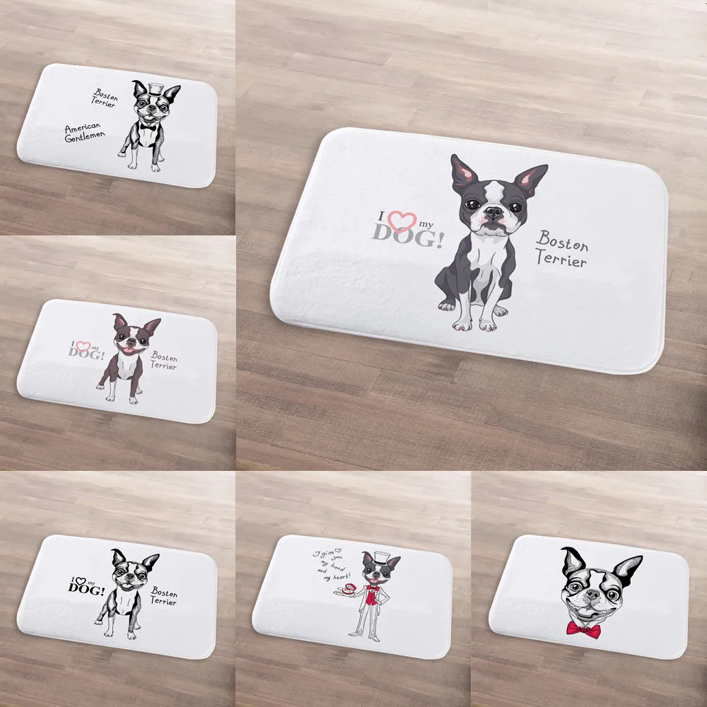 

Fashionable Boston Terrier Carpet Black And Cute Rabbit Dog Wearing Suit Doll Floor Rug For Kitchen Bow Tie Flowerpots Doormat