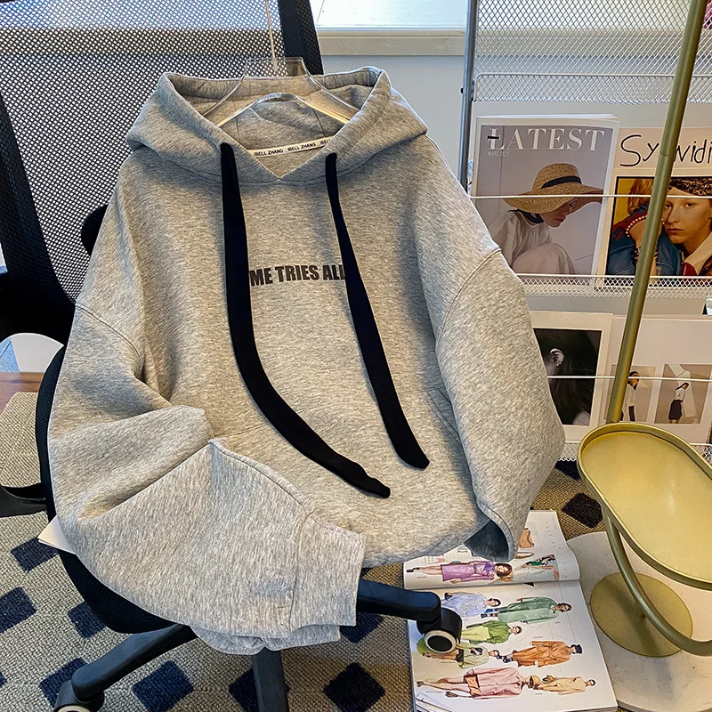

Women's Cotton-lined Tracksuits Casual Loose Solid Warm O-Neck Hoodies Sweatpants Autumn Winter Pullover Sweatshirts Streetwear