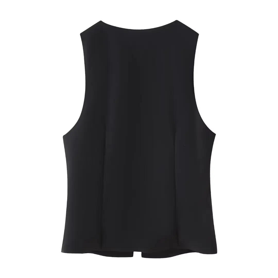 Женская мода DUOPERI 2024 одноцветный жилет с V-образным вырезом и застежкой на