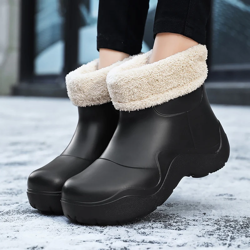 

Winter waterproof warm Rubbe EVA snow boots women outdoor thicken velvet Rainboots non slip Wear-Resistant platform Female boots