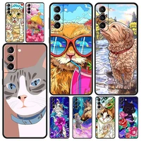 cartoon cute cats dog phone case for samsung galaxy s22 s20 fe s21 ultra 5g s9 s8 s10 plus s10e note 10 lite 20 soft black cover