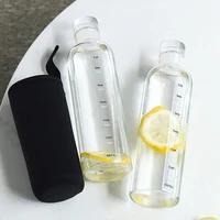 large capacity water bottle time marker portable plastic transparent milk juice simple cup with cover school tour drink bottle