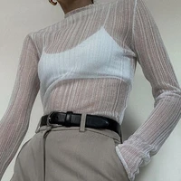 jocoo jolee chic y2k see through women sexy t shirt white long sleeve turtleneck female tops party clubwear hipster 2022 clothes