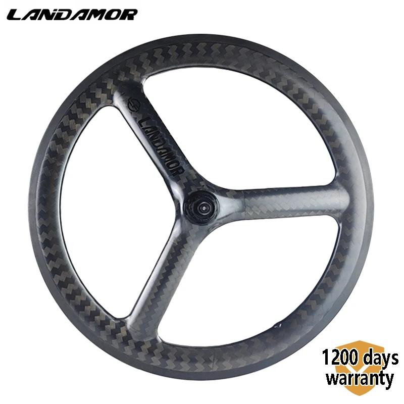 

LANDAMOR Carbon Wheels 520 24 Inch Road Bicycle Parts 3 Spokes 74 100 Rim Disc Brake Center Lock 1 PCS Front Wheel Trispokes