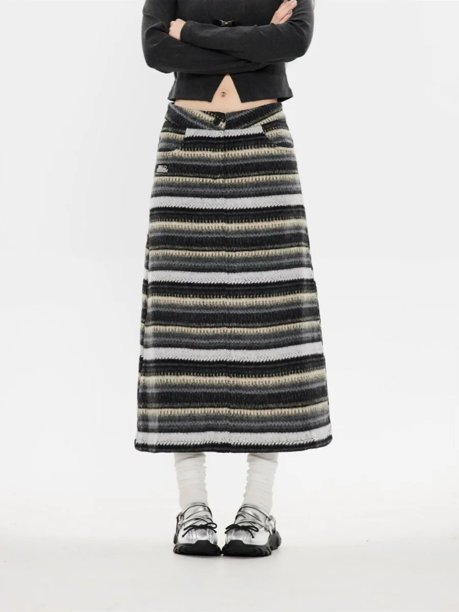 Женская юбка трапециевидной формы в полоску винтажная эстетичная асимметричная