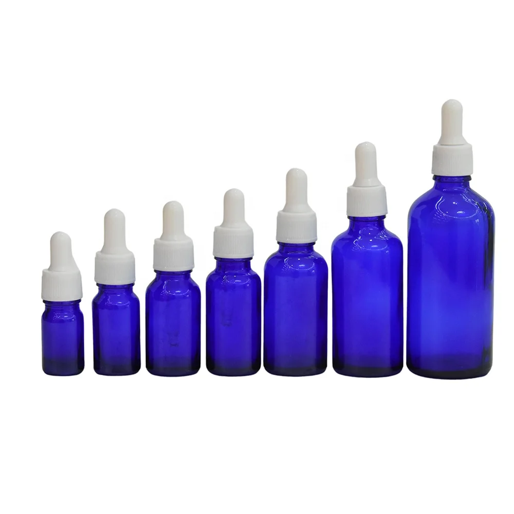 

5Pcs 5ml 10ml 15ml 20ml 30ml 50ml 100ml Round Shape Blue Refillable Cosmetic Dropper Essential Oil Bottle for Skincare Packaging