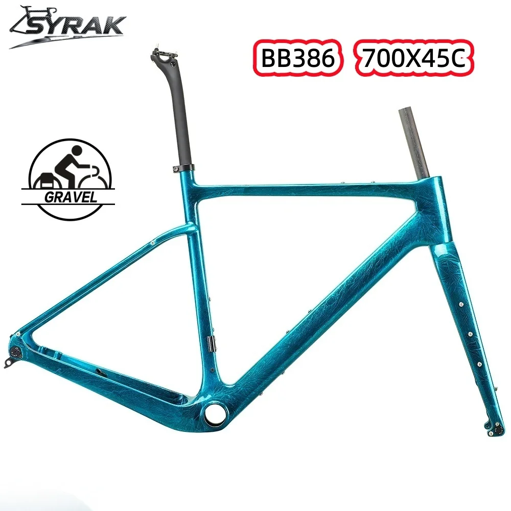 Фото SYRAK 700C Дисковый тормоз BB386 Карбоновая гравийная рама велосипеда 49 52 54 56 58 см сквозная ось 142 x12 мм Комплект рамы шоссейного велосипеда для велокросса №1