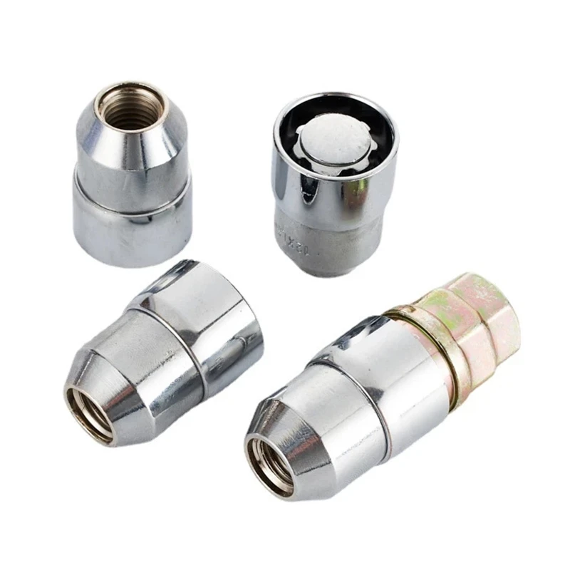 

M12x1.5 Car Chrome Wheel Lug Nuts Bulge Acorn Cone Seat Steel Racing Bolt Head Cover M12x1.25 4 Anti Theft Locking Nuts+1Key