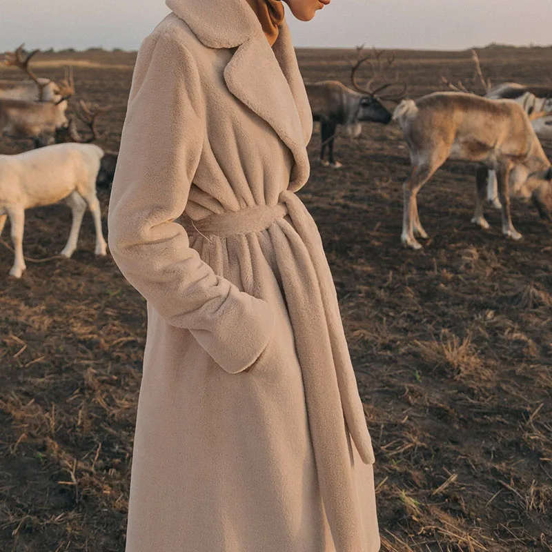 Winter Women High Quality Faux Rabbit Fur Coat Luxury Long  Coat Loose Lapel OverCoat Thick Warm Female Plush Coats HAO