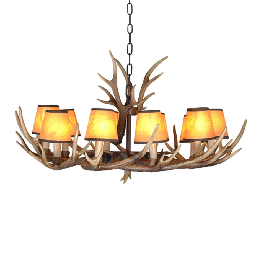 

Antler Resin Chandelier with Lampshade Retro Style Light for Living Dining Room Sweep Gold Spray Paint Indoor Home Decor Lamp