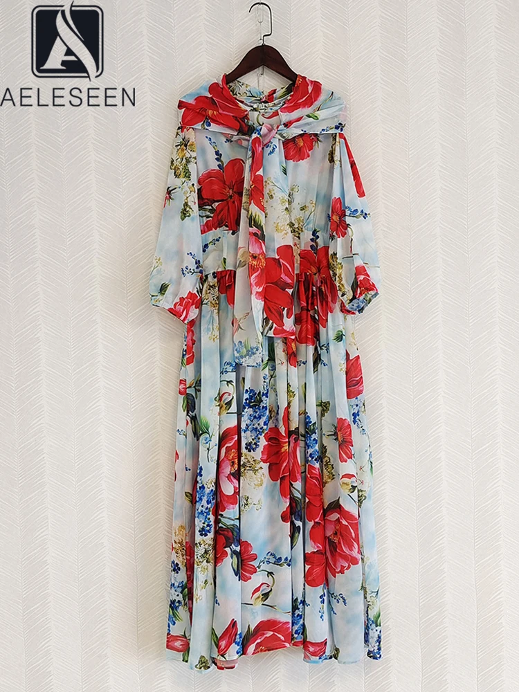 AELESEEN 2022 Весна Лето шифоновое платье женское подиумное модное красное с цветочным
