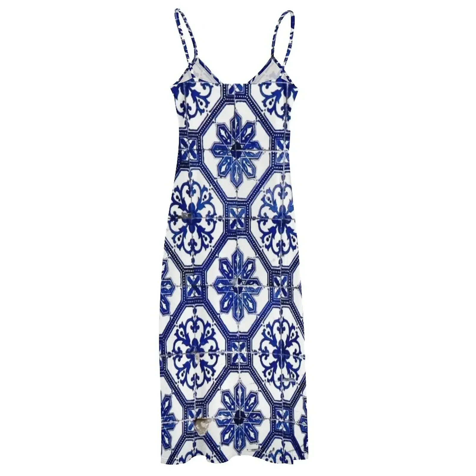 Сине-белое платье без рукавов в португальском стиле роскошное на день рождения